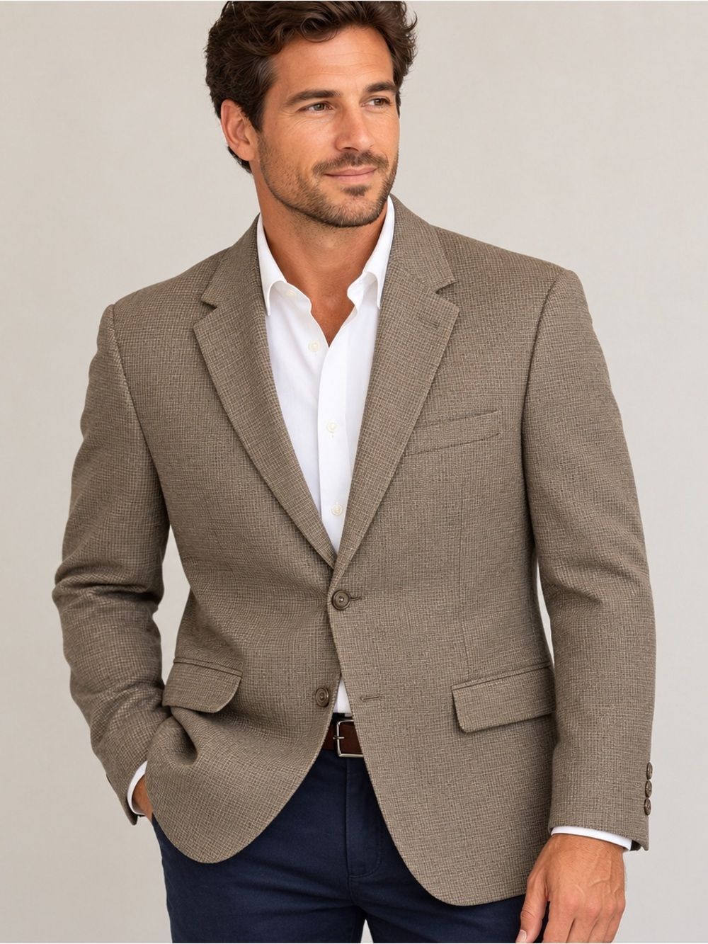 Joseph Banks Mens Blazer 40 Long Brown Micro Check Sport Coat 2 Button Wool Silk